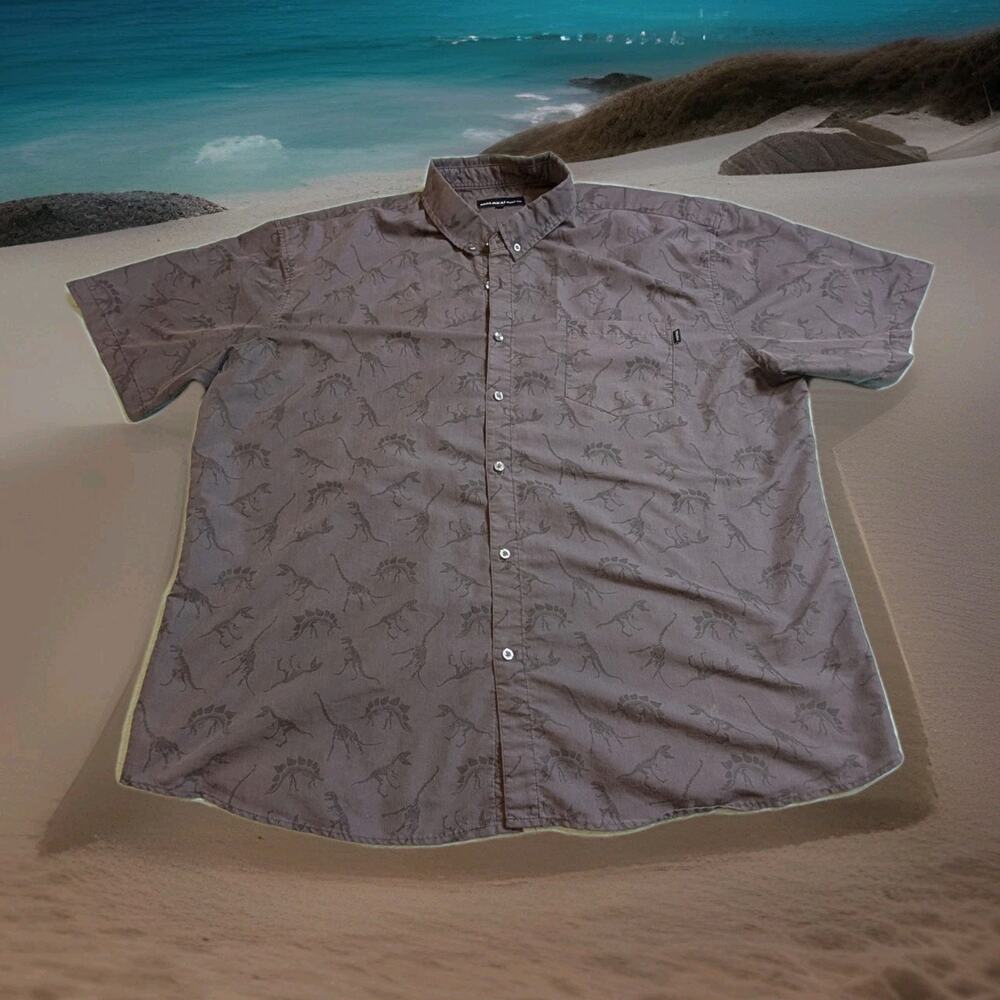 Molokai Surf Co. Men's Dinosaur Button-Down Short Sleeve Grey Shirt Size 4X